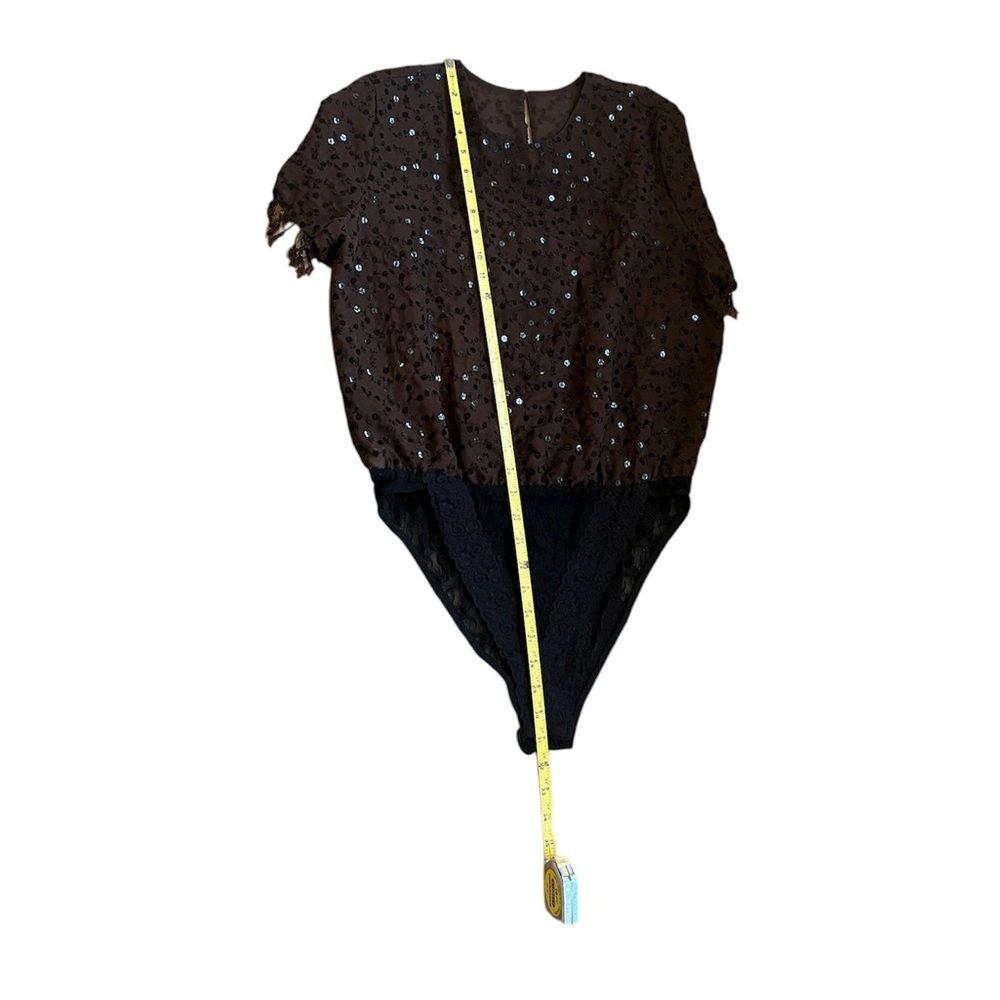 Sequin Beaded Sequin Chocolate Brown Bodysuit Medium Fringe Fall Holiday USA - Picture 13 of 13